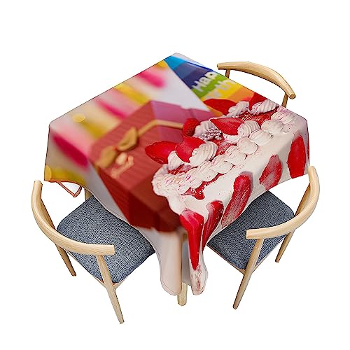 Surwin Tischdecke Abwaschbar Quadratisch, 3D Kuchen Outdoor Tischdecke, Abwaschbare Tischtuch, Gartentischdecke, für Esszimmer/Party/Geburtstag (Erdbeerkuchen,180x180cm) von Surwin