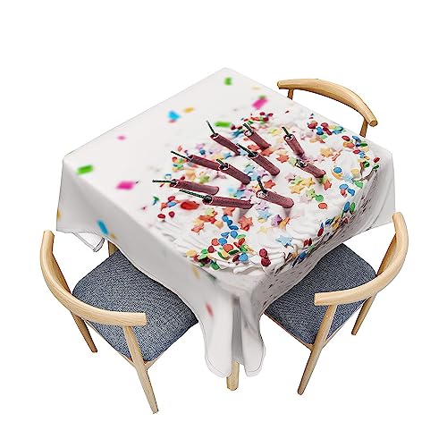 Surwin Tischdecke Abwaschbar Quadratisch, 3D Kuchen Outdoor Tischdecke, Abwaschbare Tischtuch, Gartentischdecke, für Esszimmer/Party/Geburtstag (Geburtstagskuchen,200x200cm) von Surwin