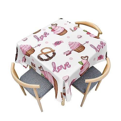 Surwin Tischdecke Abwaschbar Quadratisch, 3D Kuchen Outdoor Tischdecke, Abwaschbare Tischtuch, Gartentischdecke, für Esszimmer/Party/Geburtstag (Rosa Kuchen,180x180cm) von Surwin