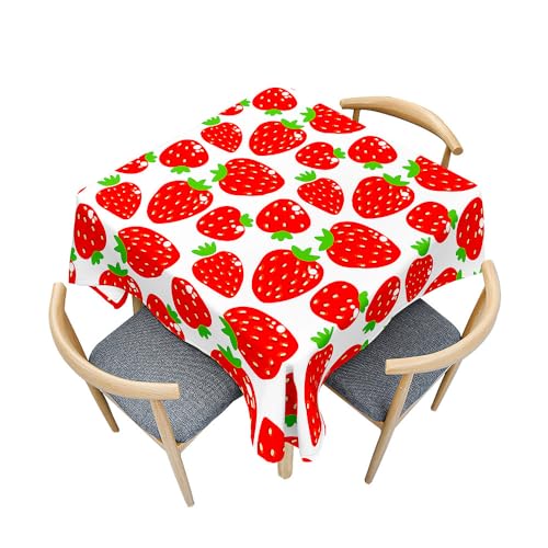 Surwin Tischdecke Abwaschbar Quadratisch, 3D Obst Outdoor Tischdecke, Abwaschbare Tischtuch, Gartentischdecke, für Esszimmer/Party/Geburtstag (Erdbeere,200x200cm) von Surwin