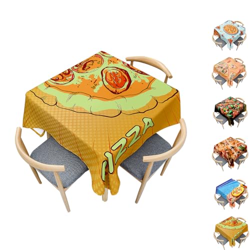 Surwin Tischdecke Abwaschbar Quadratisch, 3D Pizza Outdoor Tischdecke, Lotuseffekt, Abwaschbare Tischtuch, Gartentischdecke, für Esszimmer/Party/Geburtstag (Beige Pizza,120x120cm) von Surwin
