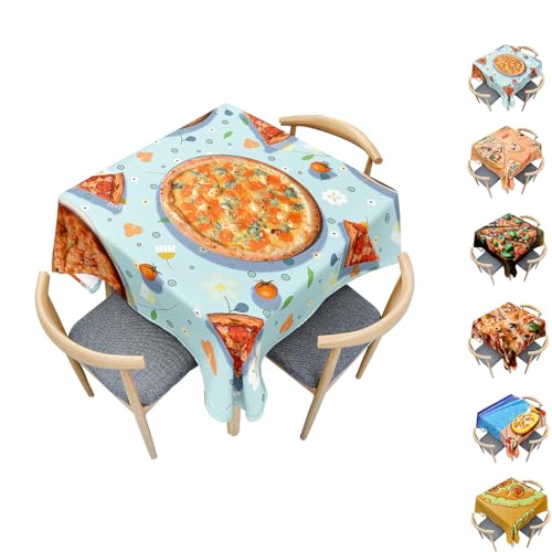 Surwin Tischdecke Abwaschbar Quadratisch, 3D Pizza Outdoor Tischdecke, Lotuseffekt, Abwaschbare Tischtuch, Gartentischdecke, für Esszimmer/Party/Geburtstag (Tomatenpizza,140x140cm) von Surwin