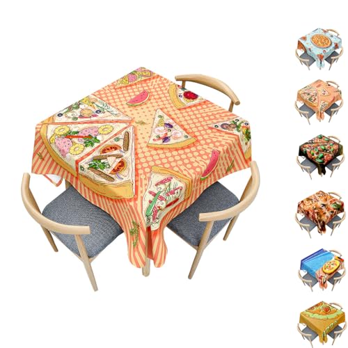 Surwin Tischdecke Abwaschbar Quadratisch, 3D Pizza Outdoor Tischdecke, Lotuseffekt, Abwaschbare Tischtuch, Gartentischdecke, für Esszimmer/Party/Geburtstag (Wassermelonenpizza,100x100cm) von Surwin