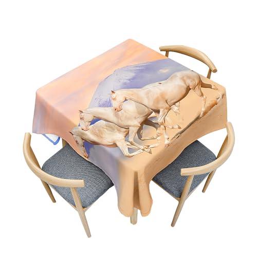 Surwin Tischdecke Abwaschbar Quadratisch, 3D Tier Outdoor Tischdecke, Abwaschbare Tischtuch, Gartentischdecke, für Esszimmer/Party/Geburtstag (Berge und Pferde,100x100cm) von Surwin