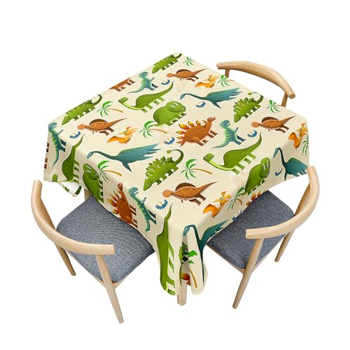 Surwin Tischdecke Abwaschbar Quadratisch, 3D Tier Outdoor Tischdecke, Abwaschbare Tischtuch, Gartentischdecke, für Esszimmer/Party/Geburtstag (Grüner Dinosaurier,120x120cm) von Surwin