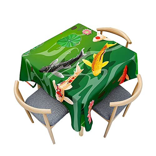 Surwin Tischdecke Abwaschbar Quadratisch, 3D Tier Outdoor Tischdecke, Abwaschbare Tischtuch, Gartentischdecke, für Esszimmer/Party/Geburtstag (Lotus und Fisch,150x150cm) von Surwin