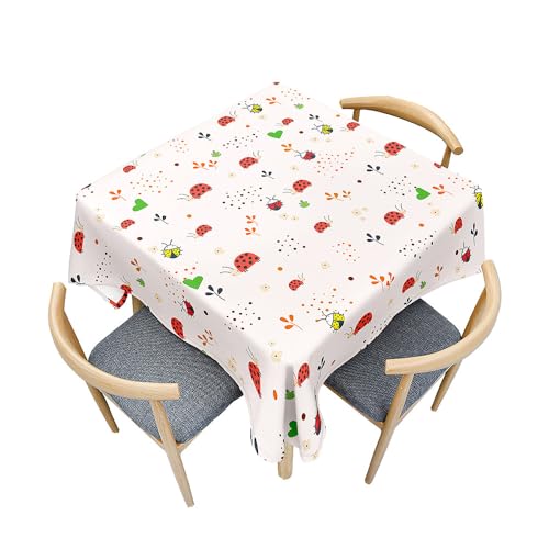 Surwin Tischdecke Abwaschbar Quadratisch, 3D Tier Outdoor Tischdecke, Abwaschbare Tischtuch, Gartentischdecke, für Esszimmer/Party/Geburtstag (Marienkäfer und Gras,140x140cm) von Surwin