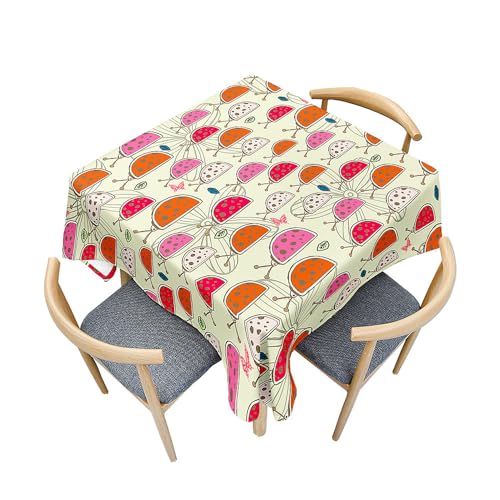 Surwin Tischdecke Abwaschbar Quadratisch, 3D Tier Outdoor Tischdecke, Abwaschbare Tischtuch, Gartentischdecke, für Esszimmer/Party/Geburtstag (Rot und Rosa,100x100cm) von Surwin