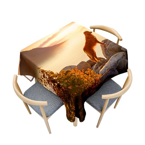 Surwin Tischdecke Abwaschbar Quadratisch, 3D Tier Outdoor Tischdecke, Abwaschbare Tischtuch, Gartentischdecke, für Esszimmer/Party/Geburtstag (Wolken und Hunde,180x180cm) von Surwin