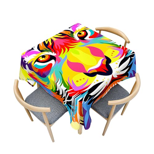 Surwin Tischdecke Abwaschbar Quadratisch, 3D Tiger Outdoor Tischdecke, Lotuseffekt, Abwaschbare Tischtuch, Gartentischdecke, für Esszimmer/Party/Geburtstag (Tiger und Multicolor,60x60cm) von Surwin