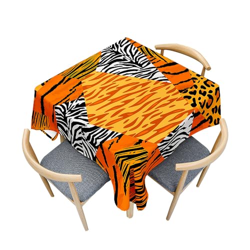 Surwin Tischdecke Abwaschbar Quadratisch, 3D Tiger Outdoor Tischdecke, Lotuseffekt, Abwaschbare Tischtuch, Gartentischdecke, für Esszimmer/Party/Geburtstag (Tiger und Orange,150x150cm) von Surwin