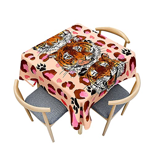 Surwin Tischdecke Abwaschbar Quadratisch, 3D Tiger Outdoor Tischdecke, Lotuseffekt, Abwaschbare Tischtuch, Gartentischdecke, für Esszimmer/Party/Geburtstag (Tiger und Pink,100x100cm) von Surwin