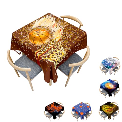 Surwin Tischdecke Abwaschbar Quadratisch, Modern Basketball Gedruckte Tischtuch, Gartentischdecke, für Wohnzimmer, Esszimmer, Balkon, Party, Geburtstag (Braun,150x150cm) von Surwin