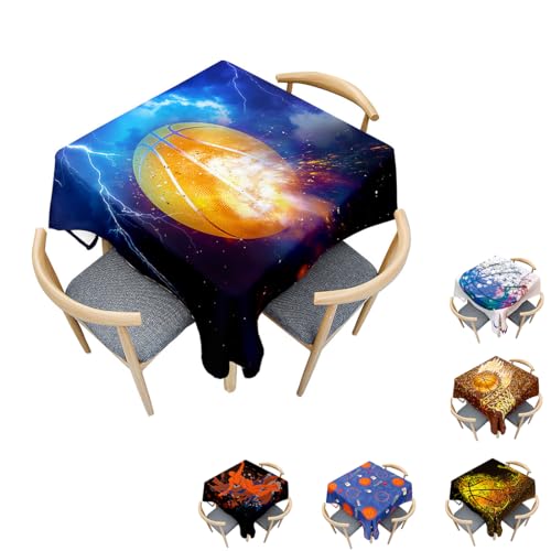 Surwin Tischdecke Abwaschbar Quadratisch, Modern Basketball Gedruckte Tischtuch, Gartentischdecke, für Wohnzimmer, Esszimmer, Balkon, Party, Geburtstag (Dunkelblau,100x100cm) von Surwin