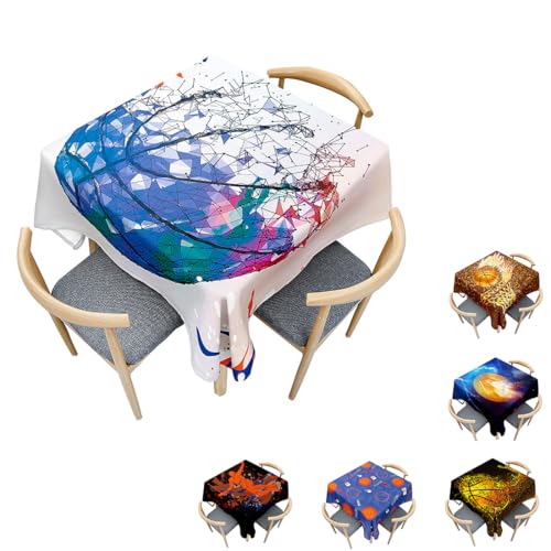 Surwin Tischdecke Abwaschbar Quadratisch, Modern Basketball Gedruckte Tischtuch, Gartentischdecke, für Wohnzimmer, Esszimmer, Balkon, Party, Geburtstag (Multicolor,100x100cm) von Surwin