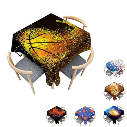 Surwin Tischdecke Abwaschbar Quadratisch, Modern Basketball Gedruckte Tischtuch, Gartentischdecke, für Wohnzimmer, Esszimmer, Balkon, Party, Geburtstag (Orange und gelb,140x140cm) von Surwin