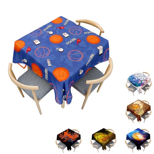 Surwin Tischdecke Abwaschbar Quadratisch, Modern Basketball Gedruckte Tischtuch, Gartentischdecke, für Wohnzimmer, Esszimmer, Balkon, Party, Geburtstag (Orangefarbener Basketball,90x90cm) von Surwin