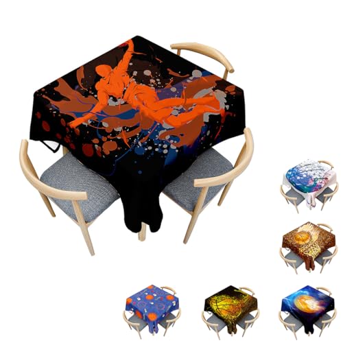 Surwin Tischdecke Abwaschbar Quadratisch, Modern Basketball Gedruckte Tischtuch, Gartentischdecke, für Wohnzimmer, Esszimmer, Balkon, Party, Geburtstag (Schwarz und Orange,60x60cm) von Surwin
