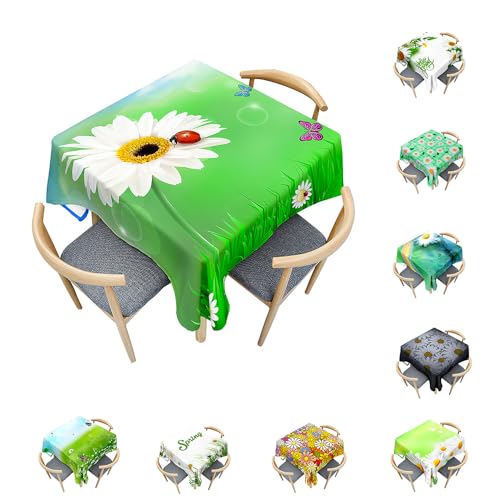 Surwin Tischdecke Abwaschbar Quadratisch, Modern Gänseblümchen Gedruckte Tischdecke Quadratisch, für Wohnzimmer, Esszimmer, Balkon, Garten, Party, Hochzeiten (Schmetterlingsinsekt,100x100cm) von Surwin