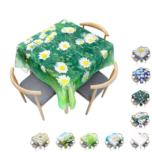 Surwin Tischdecke Abwaschbar Quadratisch, Modern Gänseblümchen Gedruckte Tischtuch, Gartentischdecke, für Wohnzimmer, Esszimmer, Balkon, Party, Geburtstag (Aquarellmalerei,120x120cm) von Surwin