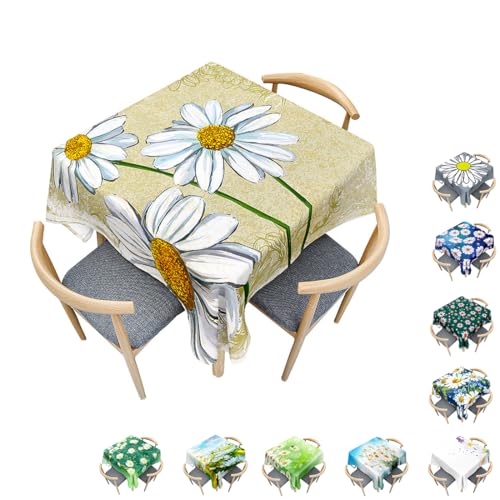 Surwin Tischdecke Abwaschbar Quadratisch, Modern Gänseblümchen Gedruckte Tischtuch, Gartentischdecke, für Wohnzimmer, Esszimmer, Balkon, Party, Geburtstag (Beige,100x100cm) von Surwin