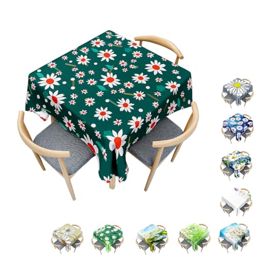 Surwin Tischdecke Abwaschbar Quadratisch, Modern Gänseblümchen Gedruckte Tischtuch, Gartentischdecke, für Wohnzimmer, Esszimmer, Balkon, Party, Geburtstag (Dunkelgrün,60x60cm) von Surwin