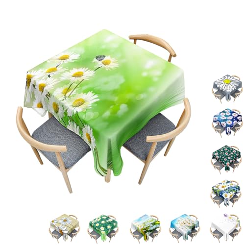 Surwin Tischdecke Abwaschbar Quadratisch, Modern Gänseblümchen Gedruckte Tischtuch, Gartentischdecke, für Wohnzimmer, Esszimmer, Balkon, Party, Geburtstag (Gradientengrün,150x150cm) von Surwin