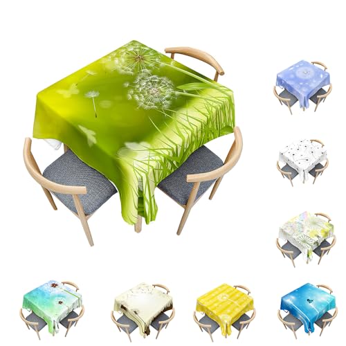 Surwin Tischdecke Abwaschbar Quadratisch, Modern Löwenzahn Gedruckte Tischdecke Quadratisch, für Wohnzimmer, Esszimmer, Balkon, Garten, Party, Hochzeiten Oder Haushalt (Gradientengrün,120x120cm) von Surwin