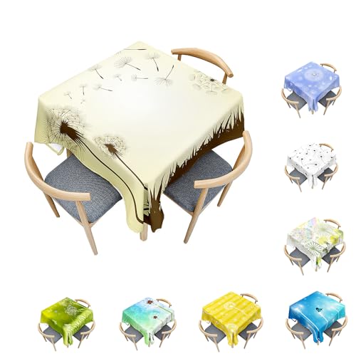 Surwin Tischdecke Abwaschbar Quadratisch, Modern Löwenzahn Gedruckte Tischdecke Quadratisch, für Wohnzimmer, Esszimmer, Balkon, Garten, Party, Hochzeiten Oder Haushalt (Grau weiß,120x120cm) von Surwin