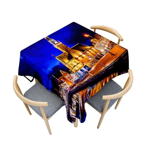 Surwin Tischdecke Abwaschbar Quadratisch, Modern Stadtlandschaft Gedruckte Tischtuch, Gartentischdecke, für Wohnzimmer, Esszimmer, Balkon, Party, Geburtstag (Erinnerungen an die Zeit,140x140cm) von Surwin
