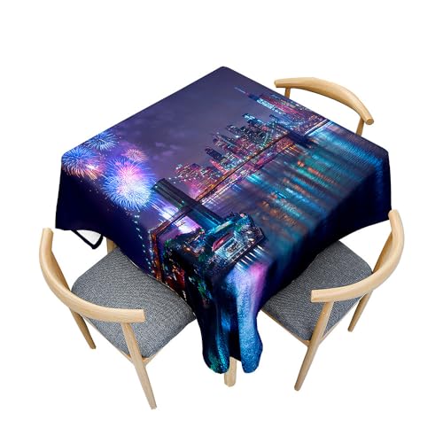 Surwin Tischdecke Abwaschbar Quadratisch, Modern Stadtlandschaft Gedruckte Tischtuch, Gartentischdecke, für Wohnzimmer, Esszimmer, Balkon, Party, Geburtstag (Lila 1,90x90cm) von Surwin