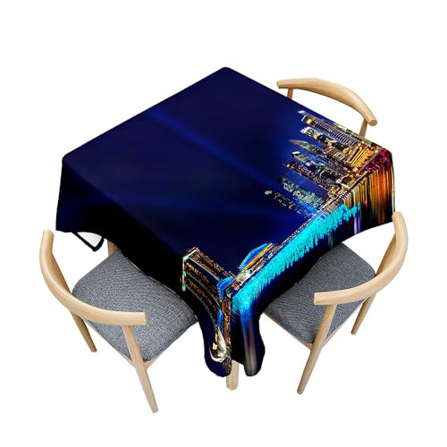 Surwin Tischdecke Abwaschbar Quadratisch, Modern Stadtlandschaft Gedruckte Tischtuch, Gartentischdecke, für Wohnzimmer, Esszimmer, Balkon, Party, Geburtstag (Lila 2,150x150cm) von Surwin