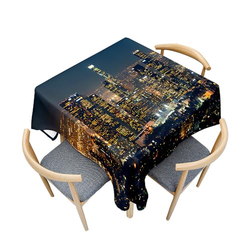 Surwin Tischdecke Abwaschbar Quadratisch, Modern Stadtlandschaft Gedruckte Tischtuch, Gartentischdecke, für Wohnzimmer, Esszimmer, Balkon, Party, Geburtstag (Modern 1,90x90cm) von Surwin