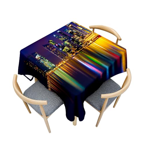 Surwin Tischdecke Abwaschbar Quadratisch, Modern Stadtlandschaft Gedruckte Tischtuch, Gartentischdecke, für Wohnzimmer, Esszimmer, Balkon, Party, Geburtstag (Modern 3,90x90cm) von Surwin