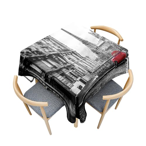 Surwin Tischdecke Abwaschbar Quadratisch, Modern Stadtlandschaft Gedruckte Tischtuch, Gartentischdecke, für Wohnzimmer, Esszimmer, Balkon, Party, Geburtstag (Rotes Auto,100x100cm) von Surwin