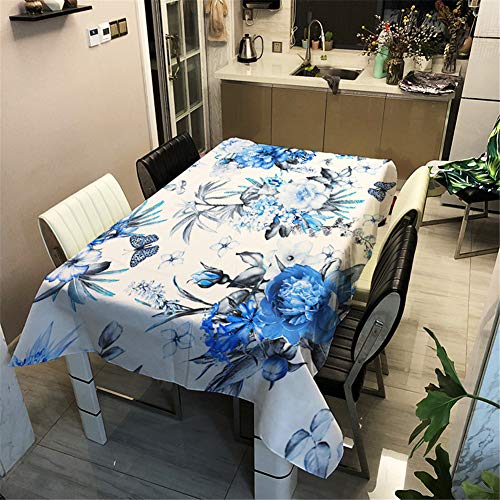 Surwin Tischdecke Tischtuch Pflegeleicht Abwaschbar Schmutzabweisend Tischwäsche (Blaue Blumen,100x140cm) von Surwin