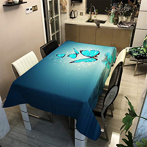 Surwin Tischtuch Drucken Tischdecke, Rechteckige Tischdecke Fleckschutz Pflegeleicht Abwaschbar Wählbar für Home Küche Dekoration (Blauer Schmetterling 2,140x200cm) von Surwin