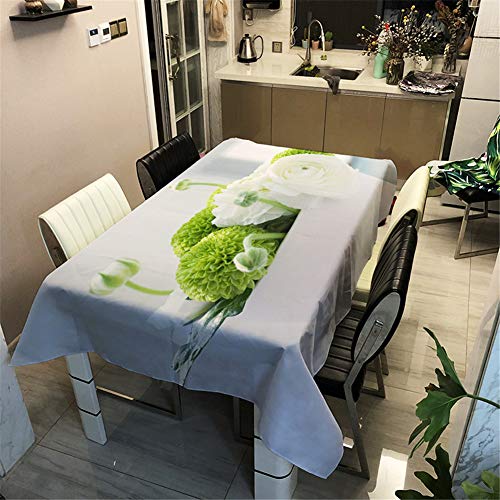 Surwin Tischtuch Drucken Tischdecke, Rechteckige Tischdecke Fleckschutz Pflegeleicht Abwaschbar Wählbar für Home Küche Dekoration (weiße Blume,140x160cm) von Surwin