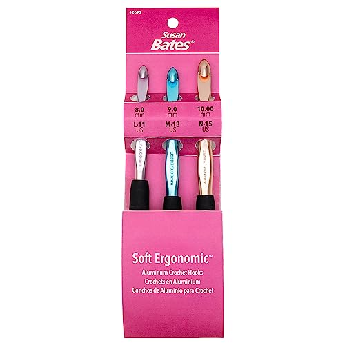 CJ BATES & SONS Größen L11/8 mm, M13/9 mm und N15/10 mm, Susan Bates Silvalume Weiches, ergonomisches Häkelnadel-Set CJ BATES & SONS Größen L11/8 mm, M13/9 mm und N15/10 mm, Susan Bates Silvalume Weiches, ergonomisches Häkelnadel-Set von Susan Bates