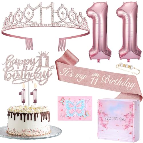 Deko 11 Geburtstag Mädchen, 11. Geburtstagskrone und Schärpe, Tortendeko Geburtstag und Kerzen, Roségold Folienballon 11, 11. Geschenk für Mädchen zum Geburtstag Party Deko Supplies Deko 11 Geburtstag Mädchen, 11. Geburtstagskrone und Schärpe, Tortendeko Geburtstag und Kerzen, Roségold Folienballon 11, 11. Geschenk für Mädchen zum Geburtstag Party Deko Supplies von Susan's Choice