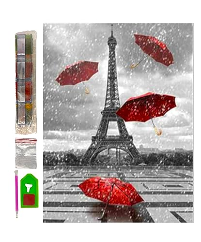 SusggO Diamond Painting Komplett-Set, Diamantmalerei-Set, 30 cm x 40 cm, Zubehör, DIY 5D, Kreuzstich, Stickerei, Basteln, Dekoration für Zuhause, Wand (romantischer Regenschirm) von SusggO
