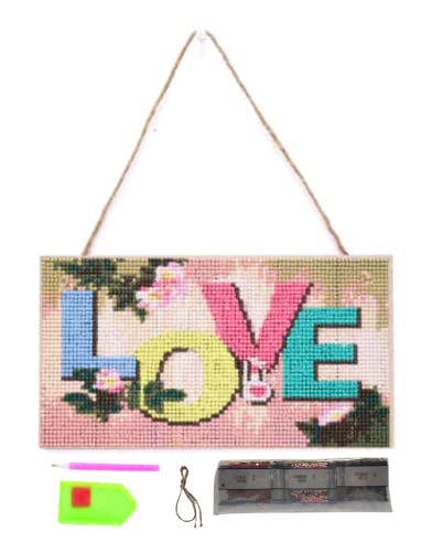 SusggO Diamond Painting Hanging Schild Poster – Set mit Diamantmalerei, Holzschild, Wanddekoration, 25 x 13 cm, Diamantmalerei, komplett, Zubehör, DiY 5D, Bild, Heimdekoration (LOVE) von SusggO