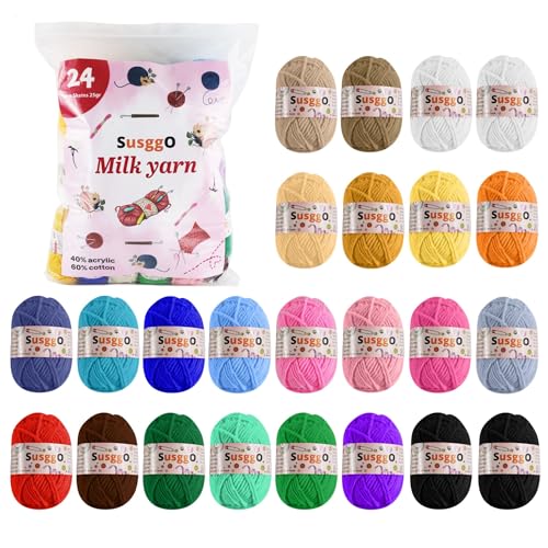 SusggO Packung mit 24 Knäueln aus Wolle zum Häkeln und Häkeln, Wolle zum Stricken, 25g ±50 m, 60% Baumwolle, 40% Acryl SusggO Packung mit 24 Knäueln aus Wolle zum Häkeln und Häkeln, Wolle zum Stricken, 25g ±50 m, 60% Baumwolle, 40% Acryl von SusggO