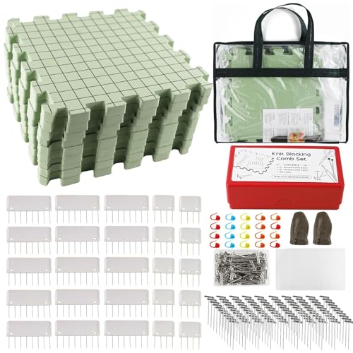 SusggO Packung mit 9 Häkelnadeln, Schaumstoff, 25 Verriegelungskämme, 100 T-Stifte, Fingerschutz, 20 Marker, Granny Crochet Blocker Granny Square SusggO Packung mit 9 Häkelnadeln, Schaumstoff, 25 Verriegelungskämme, 100 T-Stifte, Fingerschutz, 20 Marker, Granny Crochet Blocker Granny Square von SusggO