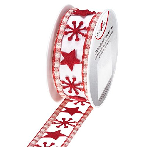 Susy Card 40003429 Weihnachts-Textilband, 1mx25mm, Stanzband, auf Kleinspule, 1 Stück, Weihnachtsrevue-Rot von Susy Card