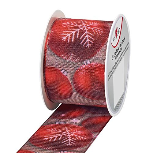 Susy Card 40014586 Weihnachts-Textilband, 2mx40mm, auf Kleinspule, 1 Stück, Christbaumkugeln, Rot von Susy Card