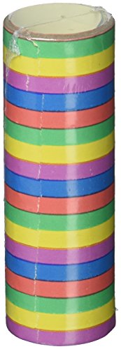 Susy Card 40016252 Luftschlangen Streifen, Papier, Länge: 4 m, rückseitig Bedruckt, Farben: gelb/lila/blau/rot/grün, flammenhemmend, 40 Rollen eingeschweißt im Display von Susy Card
