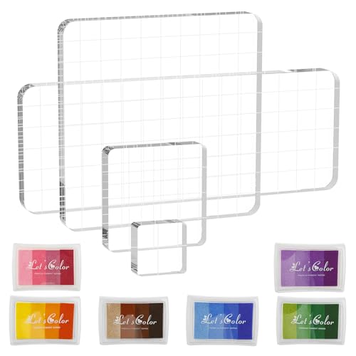 10-teiliges Stempelkissen-Set 4x Acryl-Stempelblock + 6-farbiges Regenbogen-Stempelkissen für Scrapbooking, Karten, Fingerabdruck-Gestaltung von Sutowe