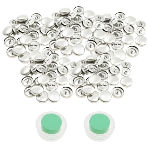 100 Stück Selbstbezugs-Knöpfe-Set mit Werkzeugen Aluminiumknöpfe zum Beziehen mit Drahtrückseiten DIY-Stoffbezugsknöpfe-Maker für DIY-Stoff-Wohnungsdekoration Nähen(28mm) von Sutowe