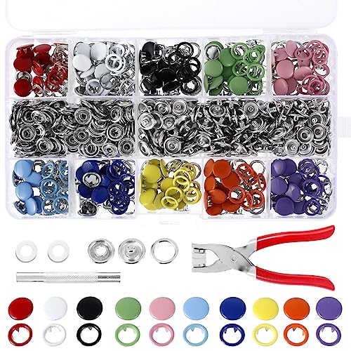 200 Stück Druckknöpfe aus Metall mit Zange, 9,5 mm, 10 Farben, Nähfreie Metalldruckknöpfe für Kinderkleidung, Taschen, handgefertigt, Reparatur von Sutowe